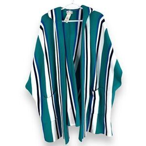 NEW Free People Heavy Sweater Shawl Wrap Womens OS Hooded Striped Knit‎ Cardigan